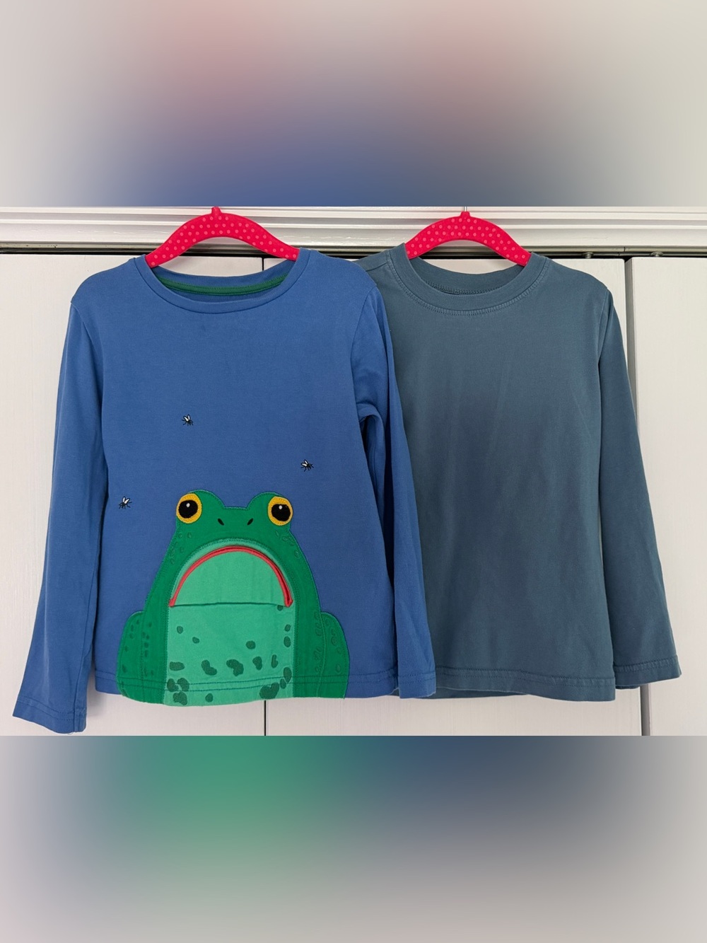 Boys size 4-5 long sleeve tees (Mini Boden frog & Primary)